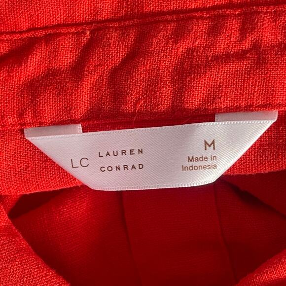 LC Lauren Conrad Blouse Womens Medium Linen Rayon Button Front Red-orange - Picture 6 of 9